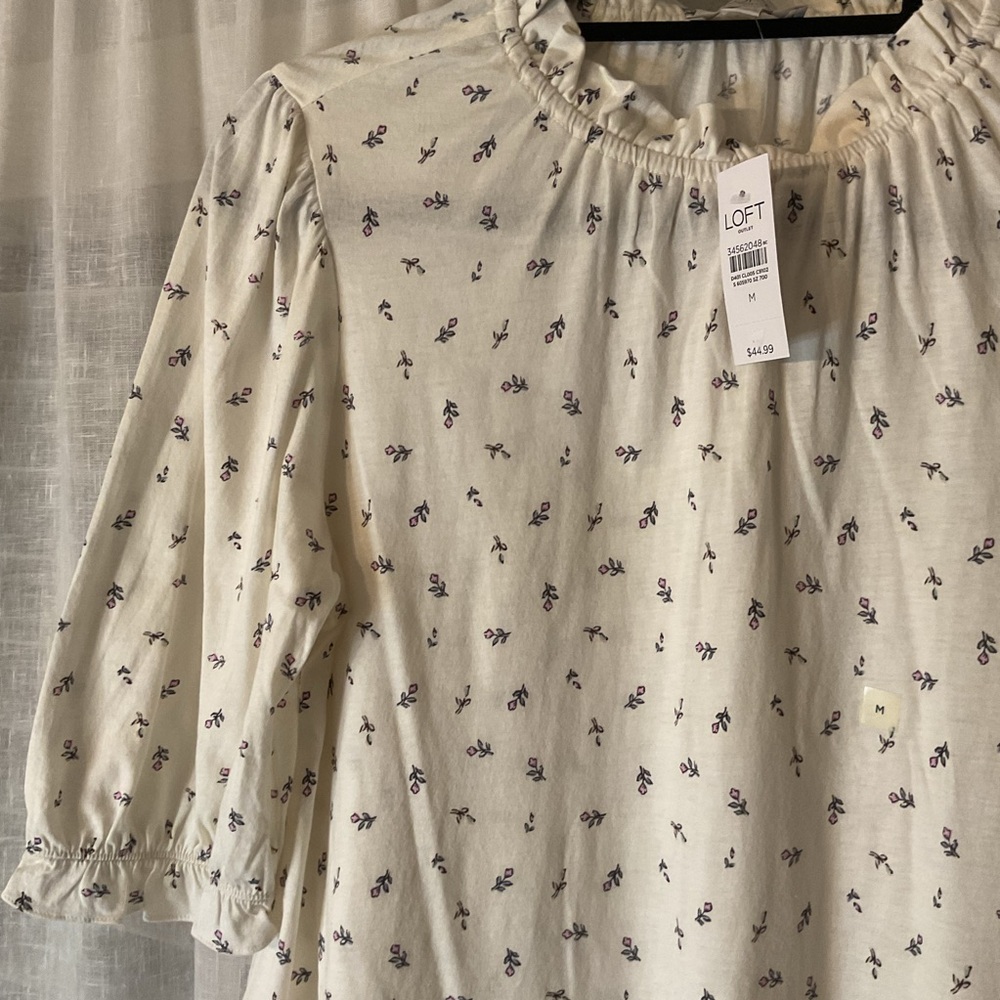 LOFT Outlet Cream and Purple Floral Blouse - Picture 2 of 4